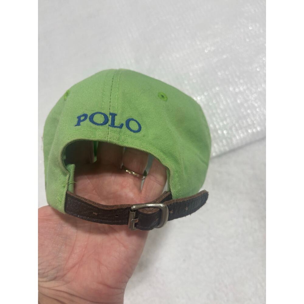 Polo Ralph Lauren Green Baseball Cap Hat Blue Pony Logo Leather Strap Adjustable - Picture 7 of 7